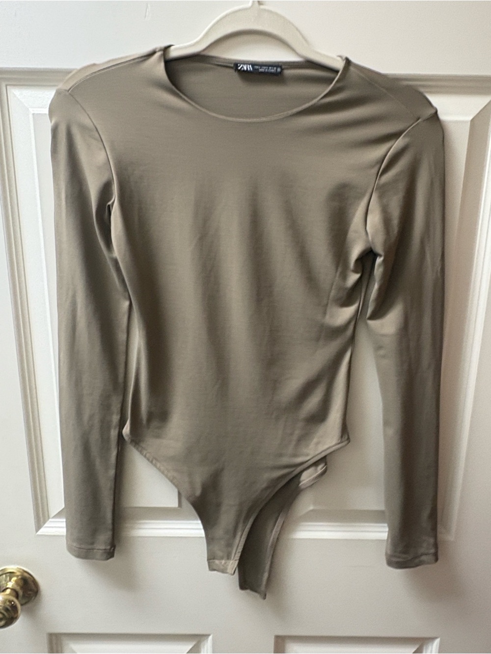 Zara Long-Sleeve One-Piece Bodysuit in Taupe